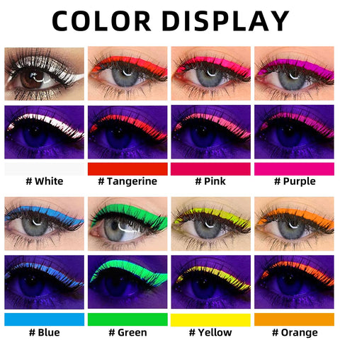 HOSAILY 8 Colors UV Glow Liquid Eyeliner Set, Face Paint Matte Colored Neon Eyeliner, Waterproof Long Lasting Colorful Graphic Liners Glow in the Dark Halloween Party Rave Delineadores Eye Makeup Gift