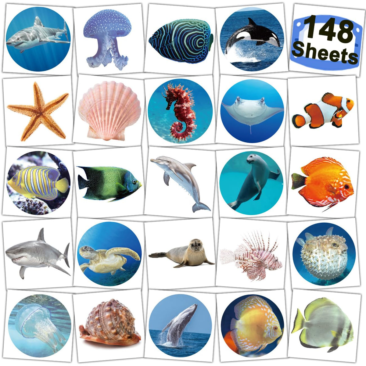 CHARLENT Realistic Ocean Animals Temporary Tattoos for Kids - 148 Individually Sheets Sea Creature Tattoos for Boys Girls Ocean Birthday Party Favors Goodie Bag Fillers