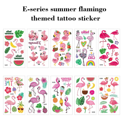 Flamingo Temporary Tattoo Hawaiian Fake Tattoos Summer Tattoo Supplies Tropical Design Luau Party Tattoo Stickers Decals Beach Pool Waterproof Face Body Festival Tattoo Decorations for Adult Kids10PCS