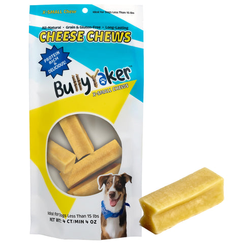 BULLYYAKER Cheese Chews: Himalayan Yak Cheese Dog Chews- Natural, Healthy & Long Lasting Dog Treats - Grain, Gluten & Lactose-Free Rawhide Alternatives, Extra Small 4 Pack, 4 Oz