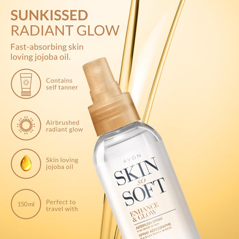 Avon Skin So Soft Enhance & Glow Airbrush Tanning Spray 150ml, Sun-Kissed Glow, Quick Drying, Easy to Use, Cruelty Free