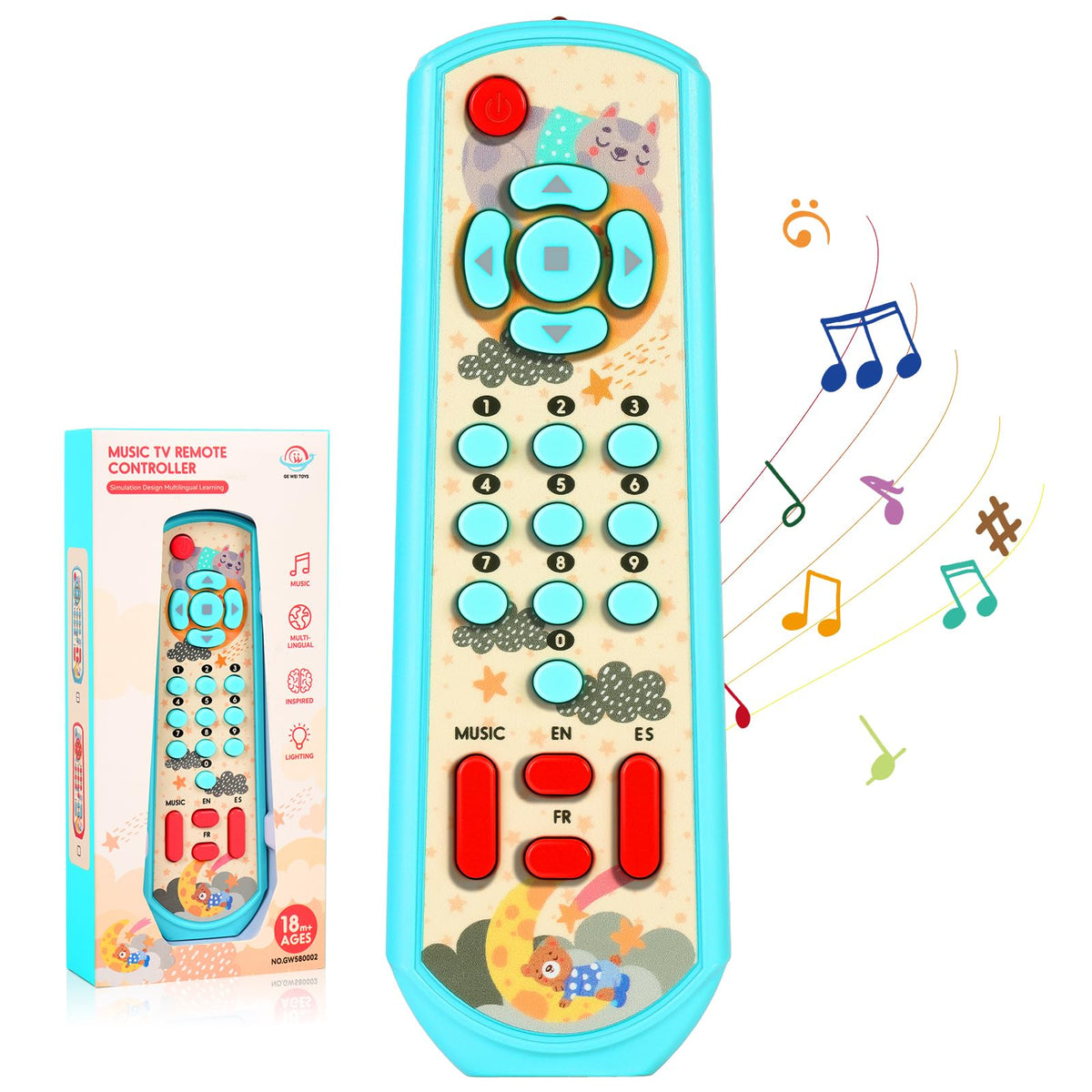 Aolso Toy Remote Control, Baby TV Remote Control Toys Educational Toys, Baby Remote Control Toy Learning Musical Sensory Toy for Toddler 6-18 Months 1-3 Year Old Boys Girls, Blue