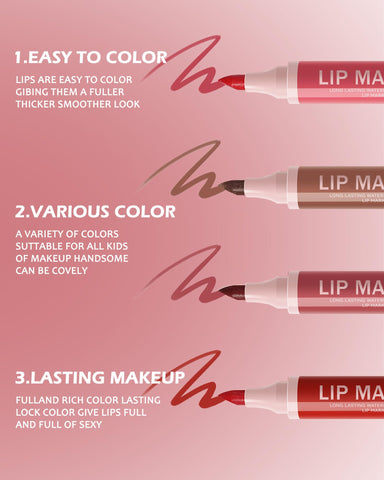 Lip Stain Marker Pen Set-4 Pcs Hydrating Lip Stain Liquid Lip Liner Pencil Kit, Matte Color Look, Longlasting Waterproof Smudgeproof Natural Finish,Precise Chisel Tip Smooth, Makeup Gift for Women