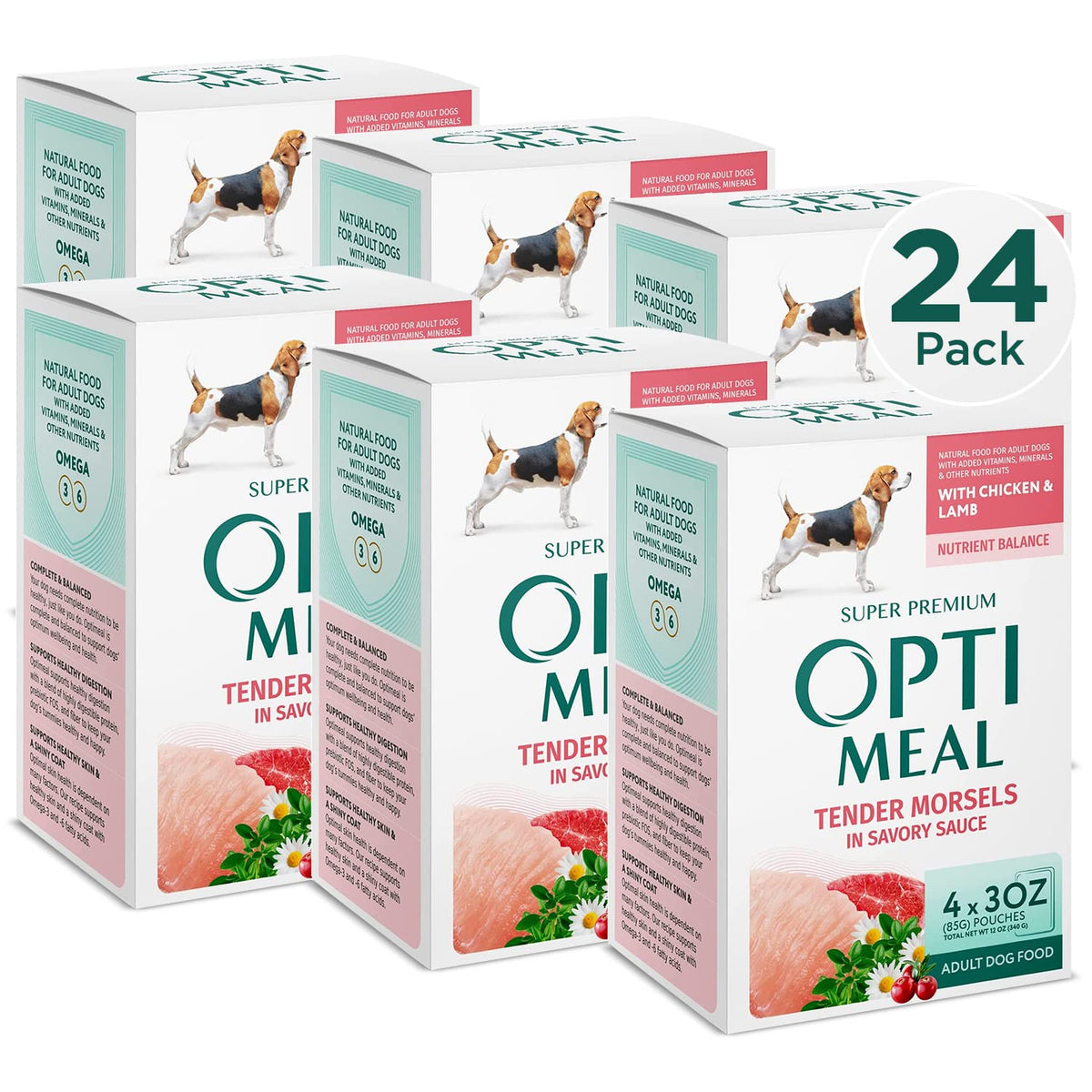 OPtimeal Wet Dog Food Pouches - Proudly Ukrainian - Nutritionally Balanced Dog Food Wet Recipe for Digestive Care of Adult Dogs (4.5lbs Total (24 Pouches), Chicken & Lamb)