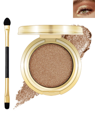 Single Gold Shimmer Eyeshadow,Pearl Glitter Eye Shadow Palette with Brush, Shimmery Illuminating Finish,Long Lasting Waterproof Cream Eyeshadow High Pigmented Ultra-Blendable Sparkly Eye Makeup-06