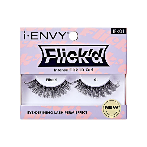 i-ENVY False Lashes Flick'd D-Curl Strip Lashes Volume Bouncy Natural Clear Band Cat Eye Dramatic Trendy Extensions Reusable Eye Lashes (01)