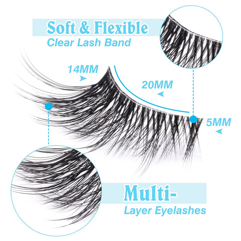 Half Lashes Lashes Natural Look Wispy 3/4 False Eyelashes Fluffy Clear Band False Cat Eye Lashes that Look Like Extensions Soft Handmade Reusable Lashes Pack