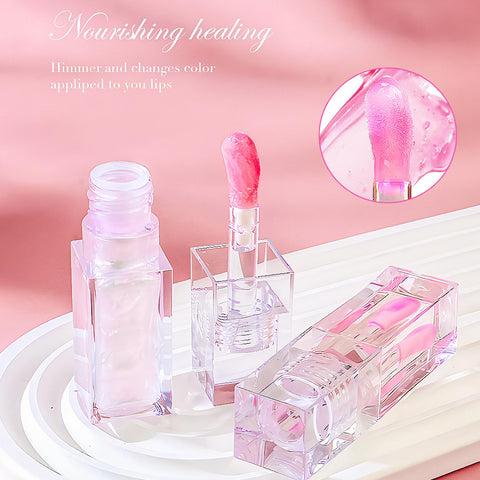 Color Changing Moisturizing Lip Glow Oil, Magic Plumping Lip Oil, Warm Change Color Changing Moisturizing Lip Gloss Long Lasting Nourishing Lip Glow Oil Non-sticky Primer Lip Tint (02 Shimmer Pink)