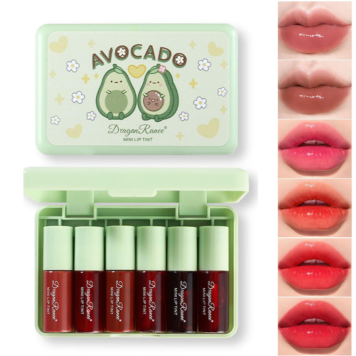 6 Colors Lip Tint Stain Set, Korean Lip Gloss Plumping Mini Liquid Lipstick, Multi-use Lip and Cheek Tint,Waterproof&Long Lasting,Natural Lip Stain Non-Sticky,Vivid Color (Avocado)