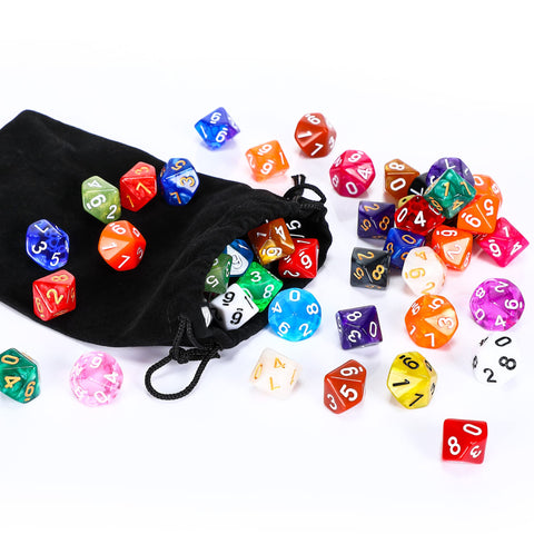 Skylety 50 Pieces Polyhedral Dice Sets with Black Pouch Compatible with RPG MTG Tabletop Role Playing Table Games Multi Colored Assortment(10 Sided Style)