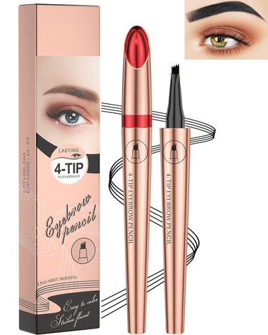 Eyebrow Pencil Brow Tattoo Pen with 4 Micro-Fork Tips - 1Pcs Fine Sketch Microblading Eye Brow Tinted Tattoo Pen, Long Lasting Waterproof & Smudge-proof Brow Pencil Natural Eyebrow Makeup - 04Black