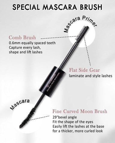 Black Waterproof Mascara & Lash Primer, 2-In-1 Curling Eyelash Mascara & Lengthening Mascara Primer with Silk Fiber, Mascara Black Volume and Length, Lash Lift with Up to 16H Wear Prime Mascara Makeup