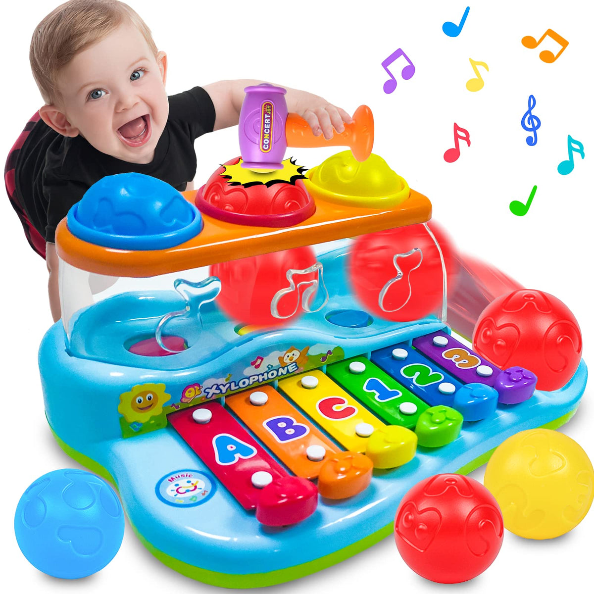 EastSun 2 in 1 Baby Toddler Toys for 1 Year Old Boys Girls Gifts, Xylophone with Balls Pound & Tap Hammering,Musical Learning Early Educational Toy for 12 18 36 Months,1st Birthday Gifts,Age 1 2