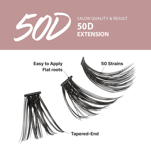 i-ENVY 50D Extension Cluster Individual Lashes, Easy to Apply, Flat Tapered-End Root, Pre-fanned Volume Lashes, J Curl with Soft Fiber, Quick Application for Salon Quality & Result (Long-56Clusters)