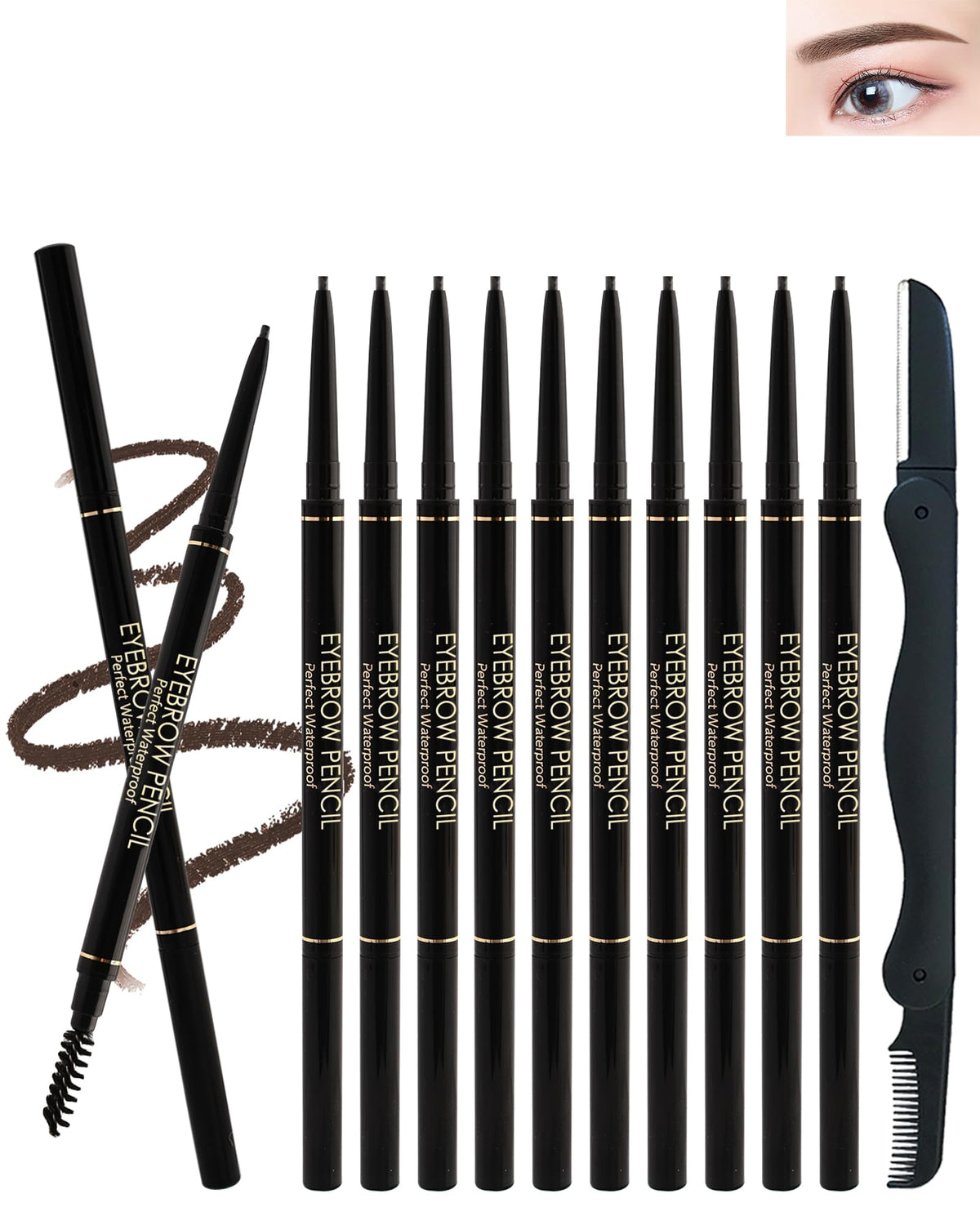 12Pcs Waterproof Dark Brown Eyebrow Pencil Set, Professional Brow Micro Eyebrow Retractable Pencil, Ultra Fine Long Lasting for Perfect Eye Liner Brows Eye Makeup Shaping & Filling Brow Gel Pen- 05