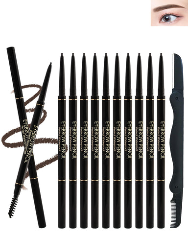 12Pcs Waterproof Dark Brown Eyebrow Pencil Set, Professional Brow Micro Eyebrow Retractable Pencil, Ultra Fine Long Lasting for Perfect Eye Liner Brows Eye Makeup Shaping & Filling Brow Gel Pen- 05