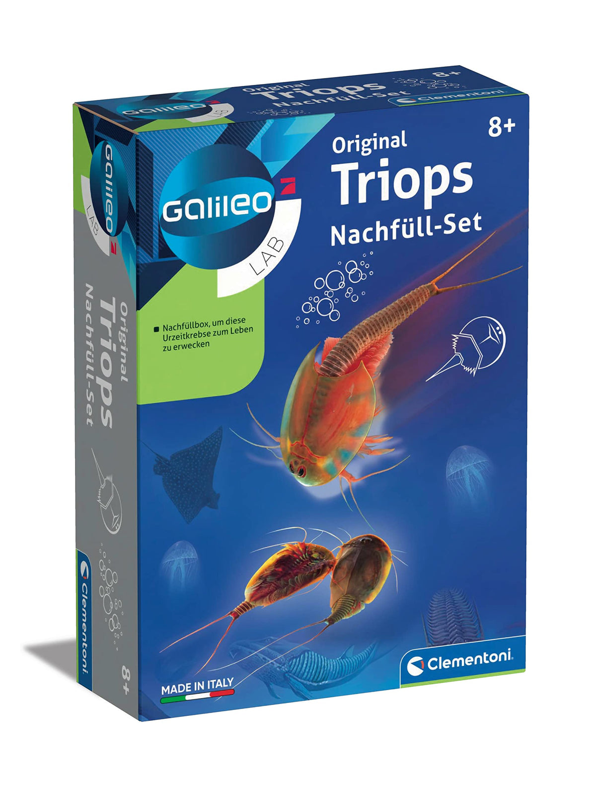 Clementoni 69935 Galileo Science Original Triops Breeding & Watching Prehistoric Shrimp Toy for Children Aged 8+ Biology Touch for Small Researchers, Multicoloured, 5,5 x 15 x 21 cm