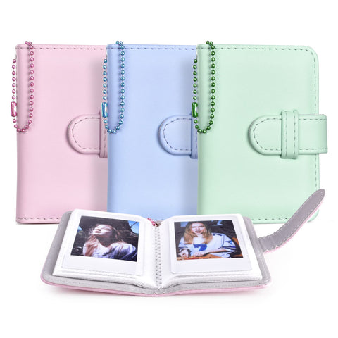 HIYQIN 3 IN ONE - Mini Photo Albums for Instax Mini Film (54 x 86 mm), 2x3 Keychain Photo Album for Fujifilm Instax Mini 12 11 9 8 7s 8+ 99 SE 50s 90 Film - Pink Green Blue