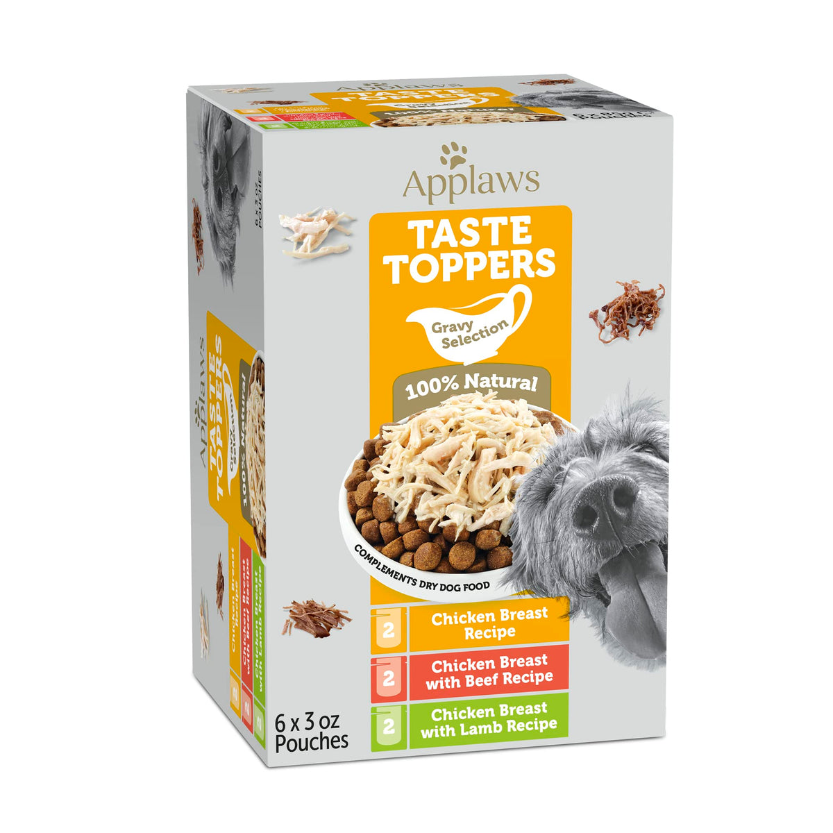 Applaws Taste Toppers, Natural Dog Food Topper, 6 Count, Limited Ingredient Meal Topper for Dogs, Chicken Variety Count in Gravy, 3oz Pouches