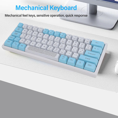 Zunate RGB Lighting Mechanical Keyboard, Sensitive Operation 62 Key White and Blue Gaming Keyboard with Material for Home and Office