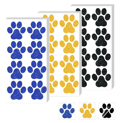 30 sheets 240pcs Dog Paw Glitter Temporary Tattoos, Paw Print Tattoo Face Tattoos Sticker Dog Paw Body Tattoos for Women Girls Face Body Accessories(Yellow, Black, Blue)