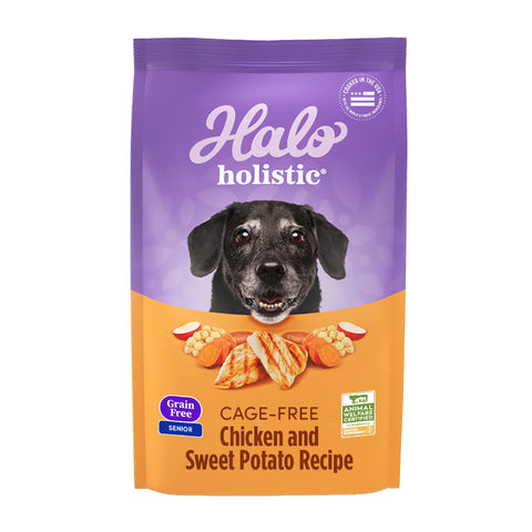 Halo Purely for Pets Holistic Dog Food, Complete Digestive Health Grain Free Cage-Free Chicken and Sweet Potato Recipe,ÃƒÆ’Ã†â€™ÃƒÂ¢Ã¢â€šÂ¬Ã…Â¡ÃƒÆ’Ã¢â‚¬Å¡Ãƒâ€šÃ‚Â Dry Dog Food Bag, Senior Formula, 10-lb Bag