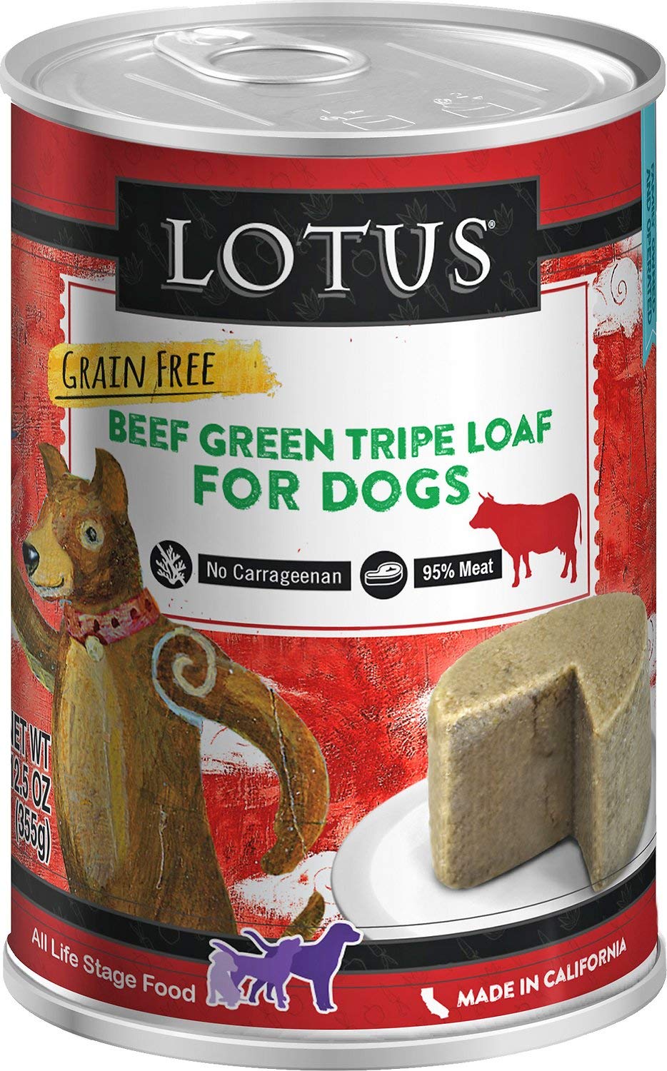 Lotus Grain-Free Green Tripe Loaf Canned Dog Food 12.5 Ounces, Case of 12