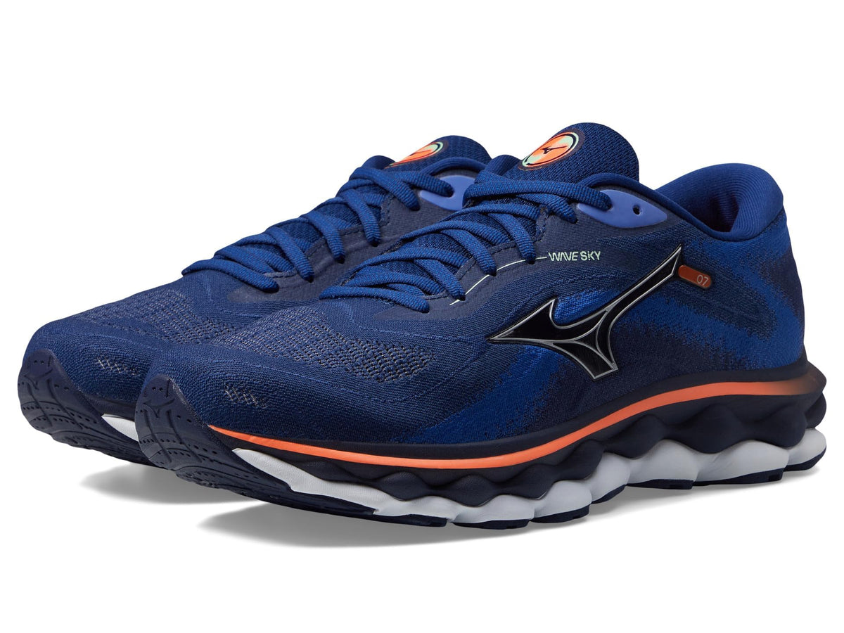 Mizuno Men's Wave Sky 7 Running Shoe, Blue Depths-Silver, 9