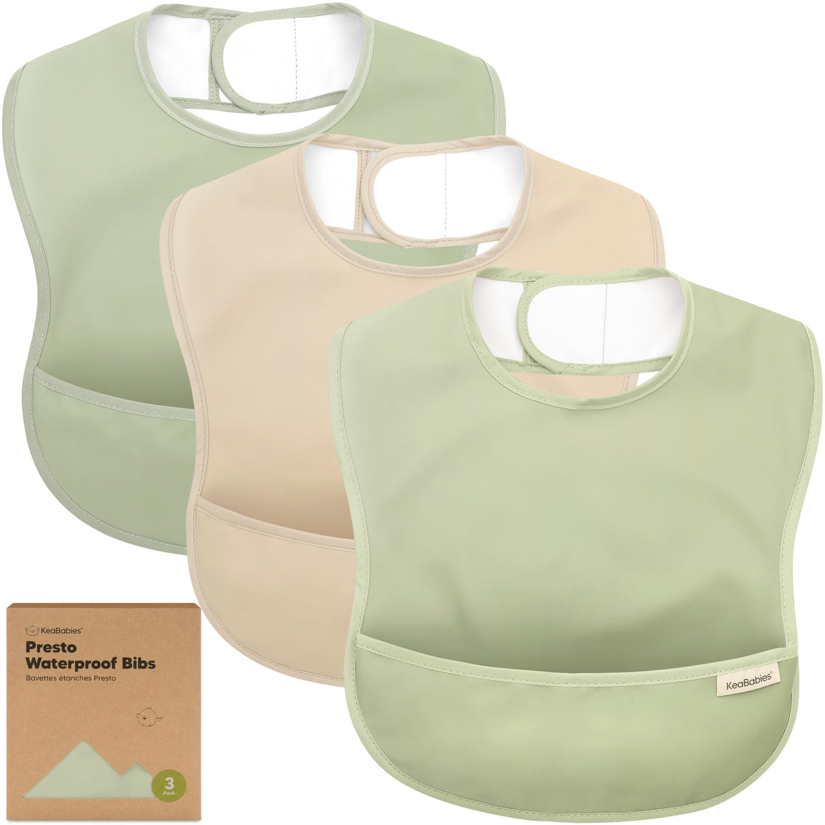 3-Pack Waterproof Baby Bibs for Eating - Lightweight Baby Bib with Food Catcher, Mess Proof Toddler Bibs, Waterproof Bibs for Baby Boys, Baby Girls, Feeding Bibs, Drool Bibs, Baby Food Bibs (Jade)