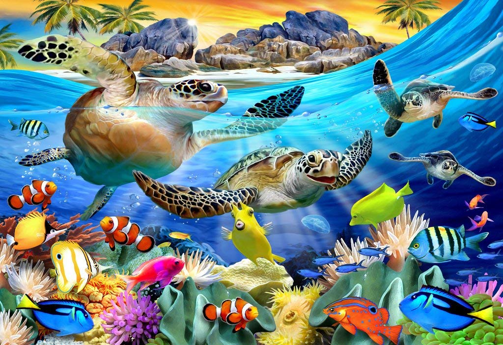 Wooden Jigsaw Puzzle - Turtle Beach by Howard Robinson - 475 Pieces - Made in USA by Nautilus Puzzles