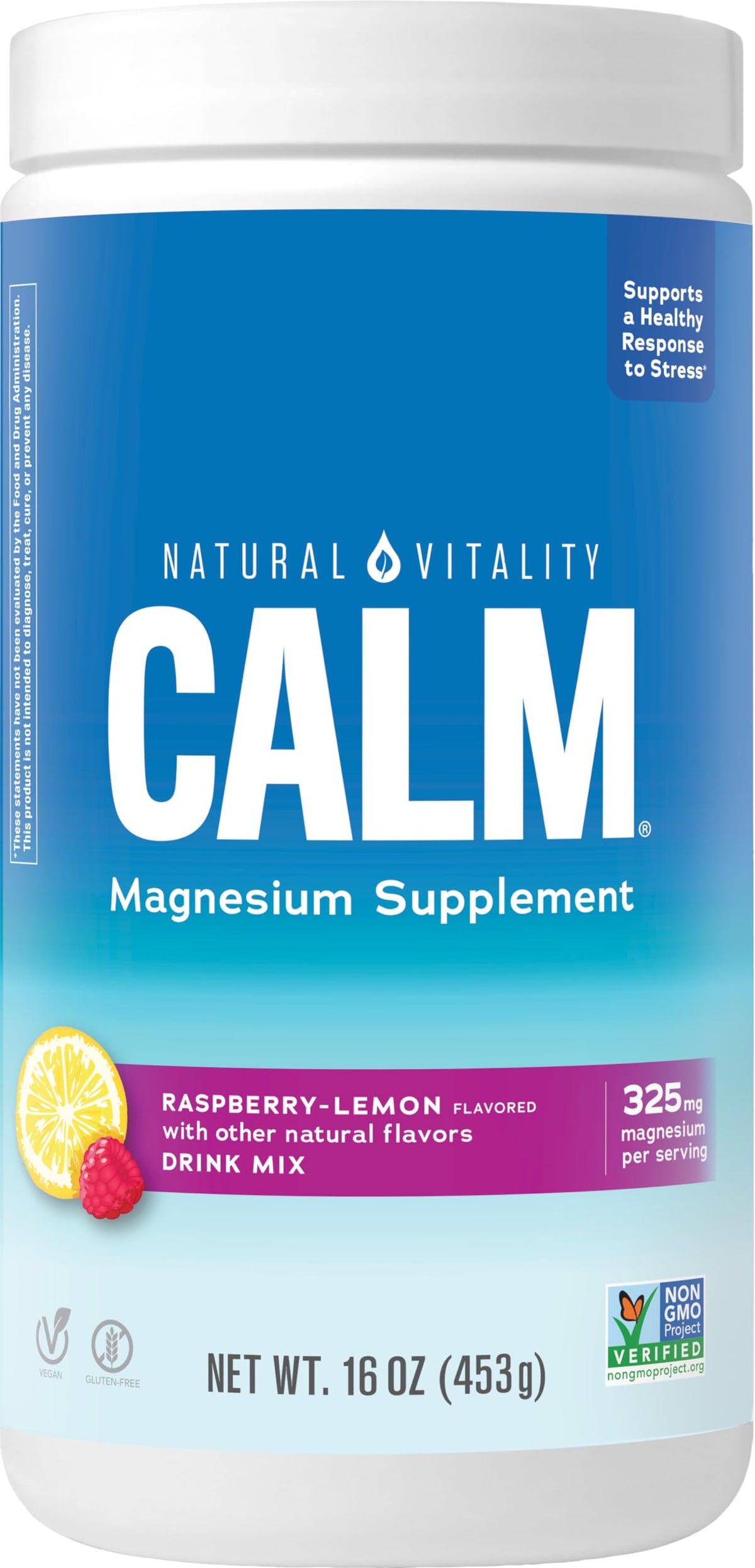 Natural Vitality Calm, Magnesium Citrate Supplement, Anti-Stress Drink Mix Powder, Gluten Free, Vegan, & Non-GMO, Raspberry Lemon, 16 oz