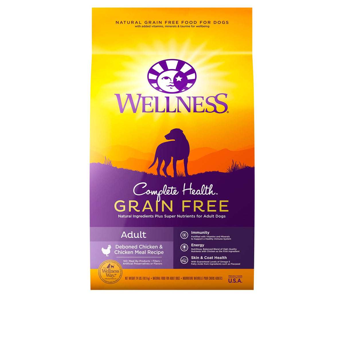 Wellness Complete Health Grain-Free Dry Dog Food, Natural Ingredients, Made in USA with Real Meat, For All Lifestages (Chicken, 24-Pound Bag)