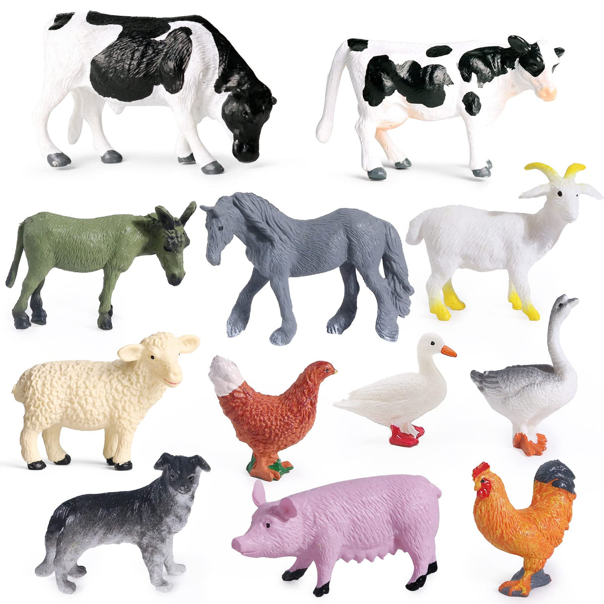 SIENON 12Pcs Realistic Mini Farm Animal Figurines - Plastic Barn Playset, Cake Toppers, Educational Toys for Kids Toddlers