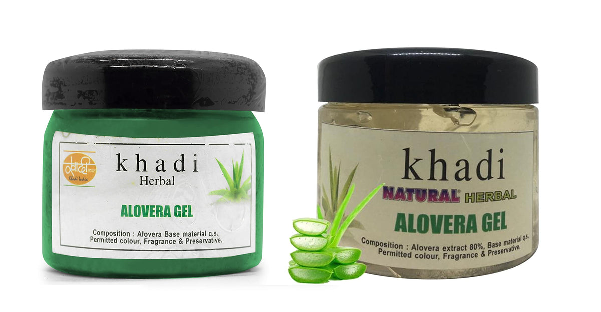 Khadi Natural Herbal Aloe Vera Gel Fresh Soothing For Face & Hair | Hydrating, Smoothing Skin | Anti Acne & Anti Pigmentation | Aloe Vera & Vitamin E Combo (Pack Of 2, 200 ml each)