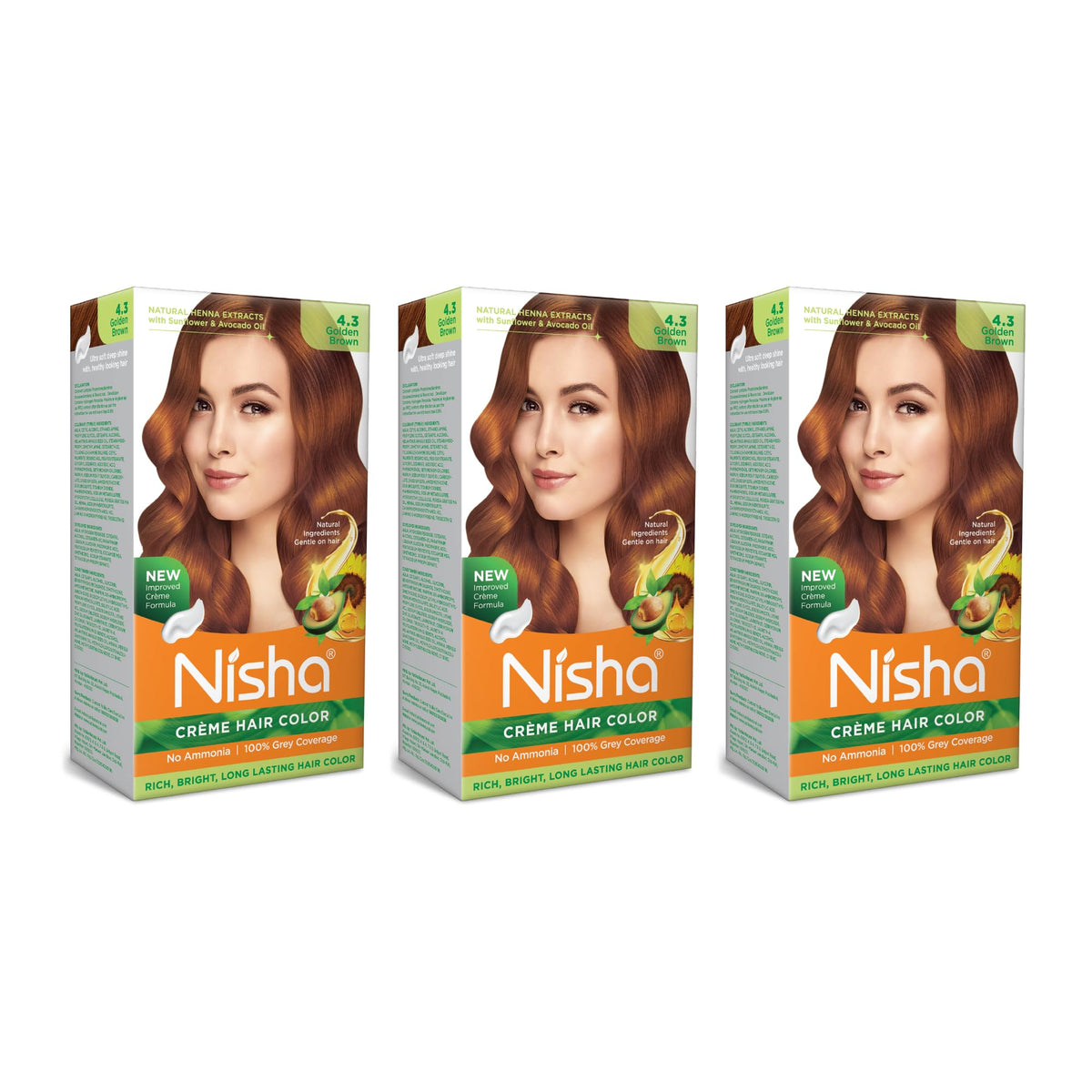 Nisha Cream Hair Color Rich Bright Long Lasting Hair Colouring For Ultra Soft Deep Shine 100% Grey Coverage Conditioning With Natural Herbs Golden Brown (Pack of 3)