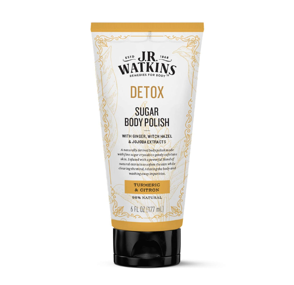 J.R. Watkins Detox Sugar Body Polish, Turmeric & Citron Natural Body Scrub Softens & Washes Away Impurities, 6 oz