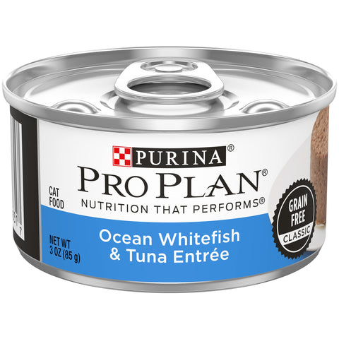 Purina Pro Plan Grain Free, High Protein Pate Wet Cat Food, Complete Essentials Ocean Whitefish & Tuna Entree - (24) 3 Oz. Cans