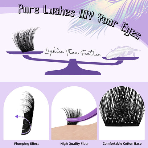 B&Q Lash Extension Kit F01 Eyelash Extension Kit 144 PCS Ultralight Eyelash Clusters Lash Clusters Kit 8-18MIX DIY Ultra-Soft Cluster Eyelash Extensions at Home with Lash Applicator Tools (Kit?F01)