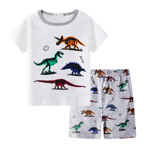 Little Hand Toddler Boys Pajamas Dinosaurs Jurassic 100% Cotton Kids 2 Piece Short Sets Summer Sleepwear Clothes Set 2T