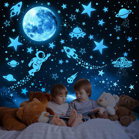 Glow in The Dark Stickers 1199pcs Luminous Stars Moon Rocket and Planets Wall Stickers for Ceiling Or Walls,Glow Brighter and Longer Perfect for Girls Boys Kids Bedroom Living Room Decoration