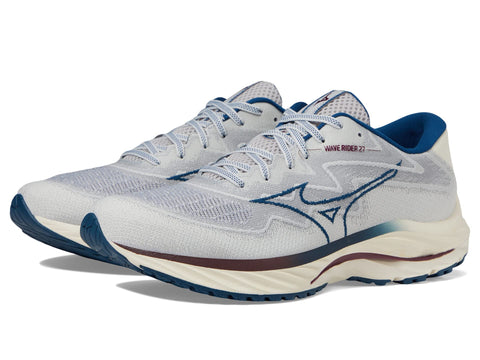 Mizuno Men's Wave Rider 27 Running Shoe, Papyrus-Blue Opal, 9.5