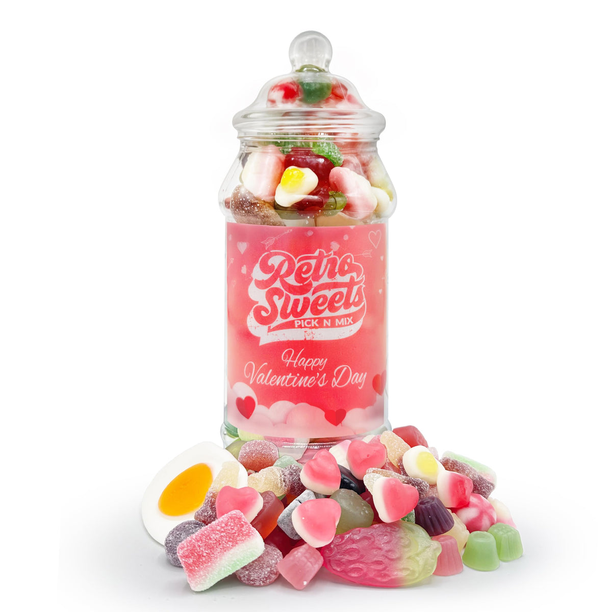 Valentines Sweets Pick and Mix - Valentines Gifts for Him & for Her 670 grams Resealable Jar Retro Sweets Gummy Jelly Fizzy Sour Candy Present