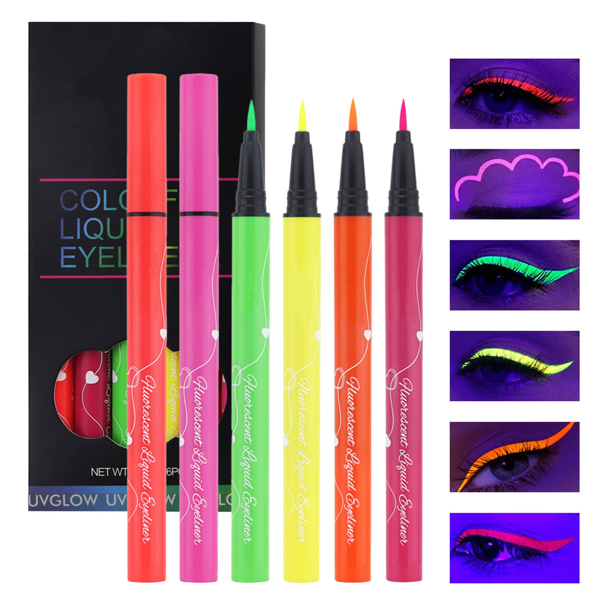 Liquid Colored Eyeliner Set,6pcs Matte Waterline Eye Liner Pencils Makeup Face Paint,Eye Liner Waterproof Smudgeproof,Long Lasting Highly Pigmented UV Eyeliner Pen Eye Makeup For Women Halloween Party