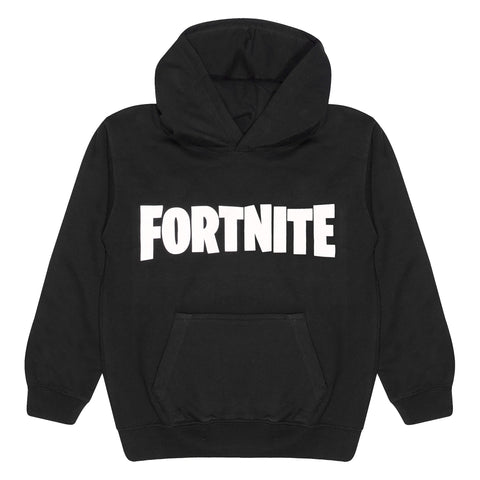 Popgear Fortnite Text Logo Boys Pullover Hoodie Black 9-10 Years