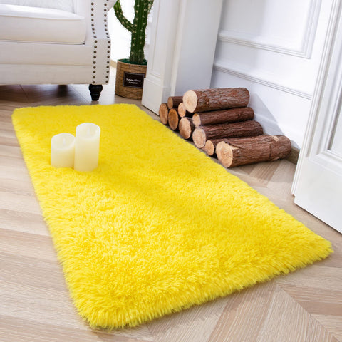 Chicrug Soft Fluffy Area Rugs Plush Rug for Living Room Bedroom 2x4 Feet, Shag Furry Area Rug Carpet Non Shedding for Nursery Children Kids Girls Room Home Decorative, Yellow