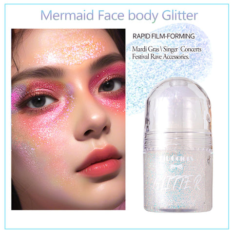 Body Glitter Gel, Roll-on Face Glitter Sequins for Concert Merch Festival Rave Accessories, Holographic Hair Glitter Gel,Body Shimmer Sparkling Halloween Mermaid Makeup for Rave Party (Silver)