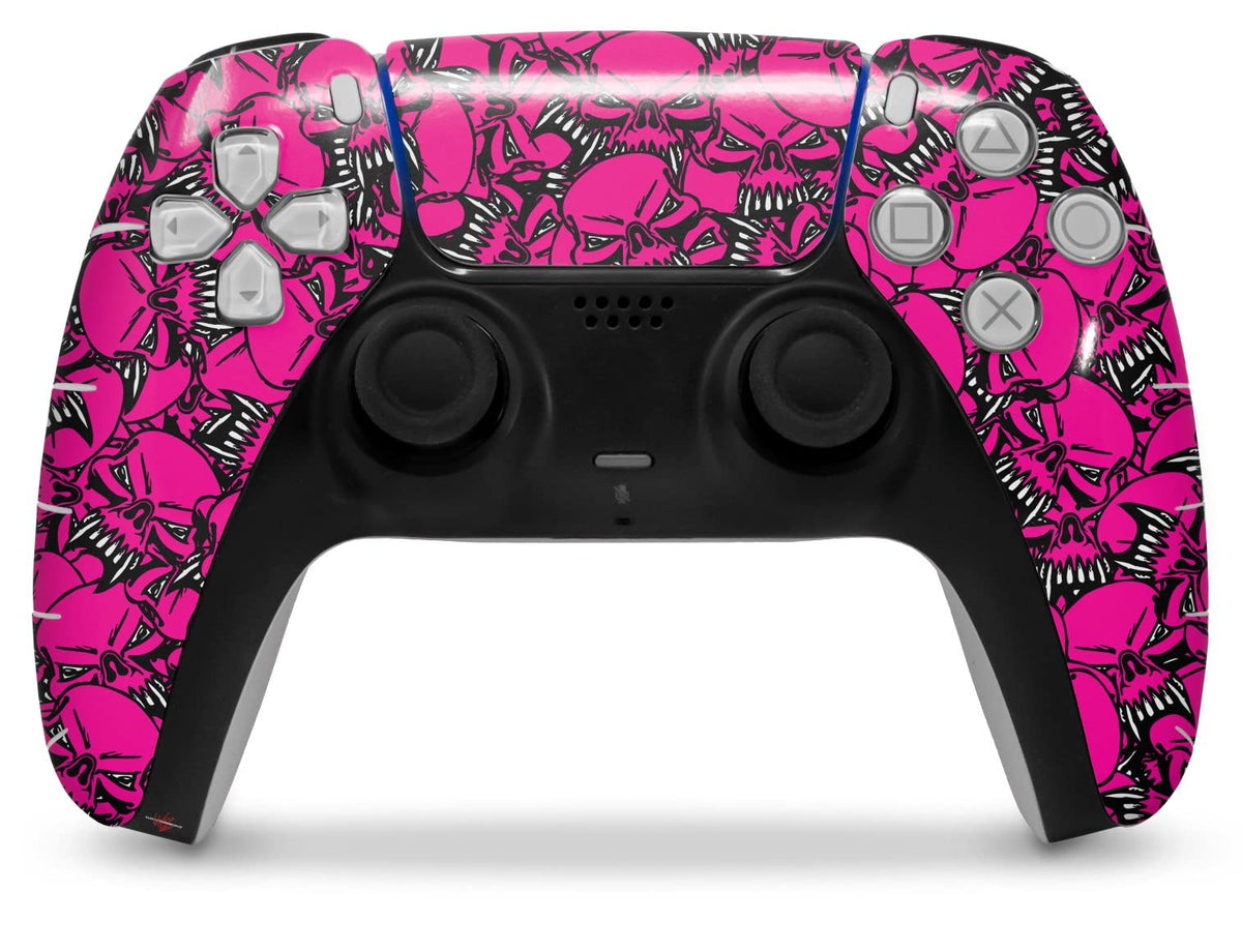 WraptorSkinz Skin Wrap Compatible with Sony PS5 DualSense Controller Scattered Skulls Hot Pink (Controller NOT Included)