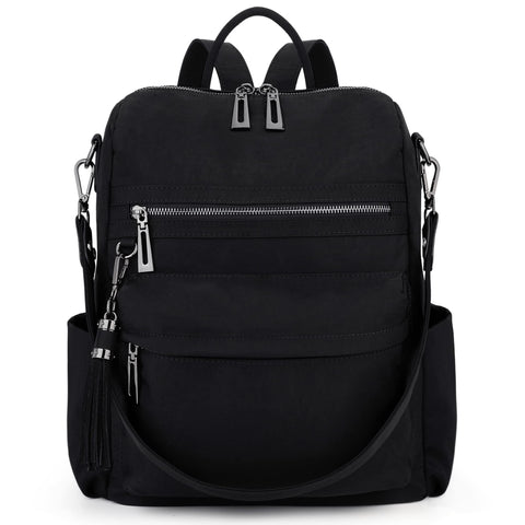 UTO Backpack Purse for Women Convertible Ladies Rucksack Tassels Shoulder Bag Nylon Black