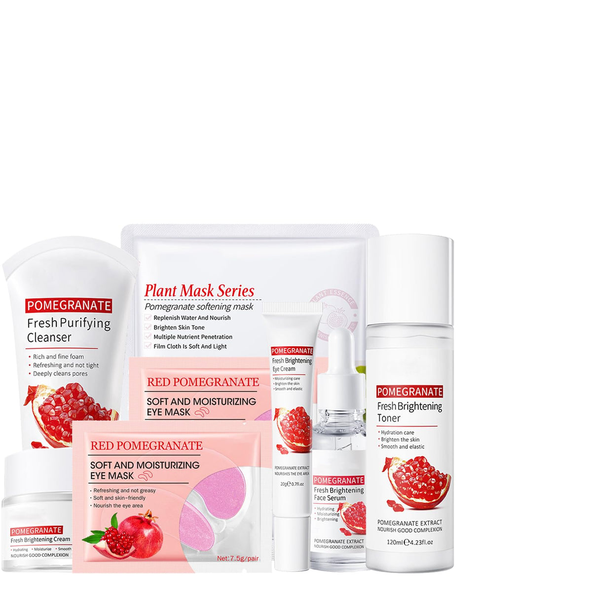 Skincare Gifts for Teenage Girls - Pomegranate Skin Care Sets & Kits - 8PCS Pamper Gift Sets with Cleanser-Toner-Eye Cream-Serum-Cream-Face Mask-Eye Mask2PCS - Hydrate Moisturize Skin Improve Refresh