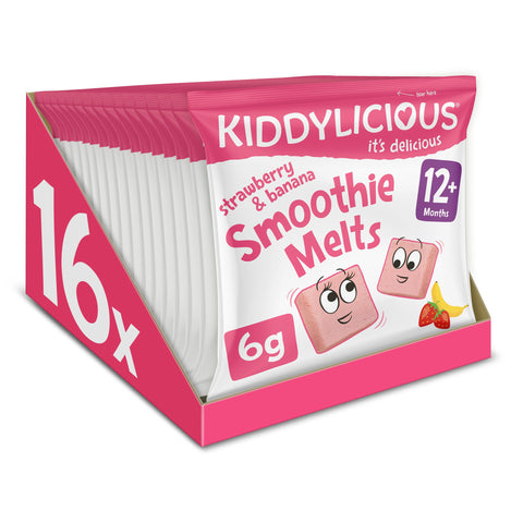 Kiddylicious Strawberry and Banana Smoothie Melts, 16 x 6g